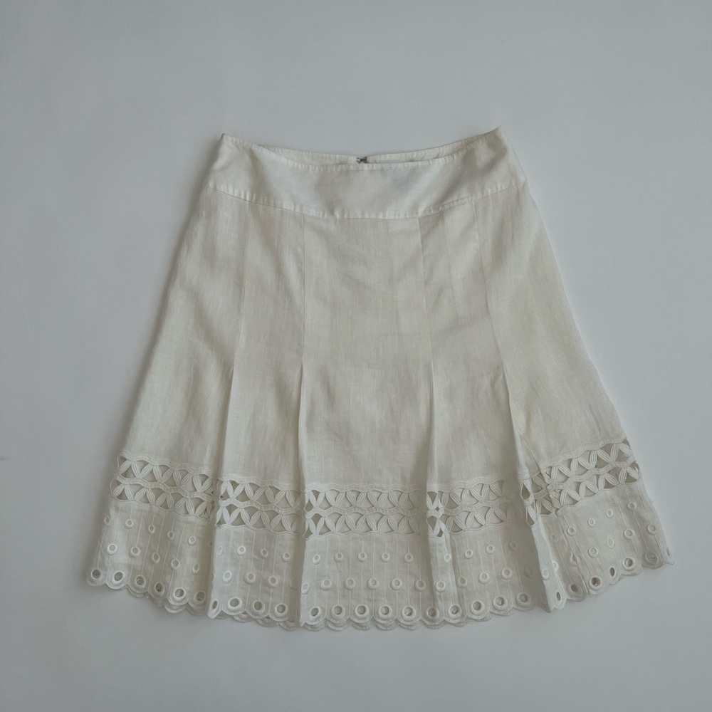 Ann Taylor Women’s Ivory A-Line Eyelet Linen Skirt